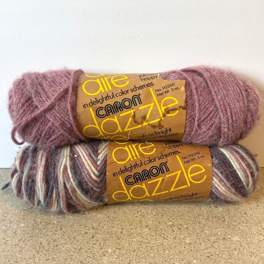Caron Dazzle Aire Yarn Lot 2 Skeins Mauve Blue Cranberry Ombre Vintage 3oz